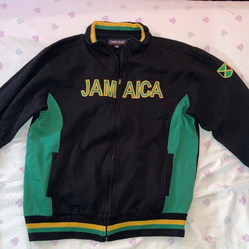 Moto jeans Jamaica Track zippered Jacket Black yellow and Green